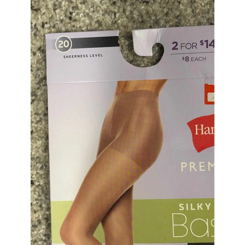Hanes Premium Silky Sheer Basics Control Top Pantyhose Barely Black Medium NIP